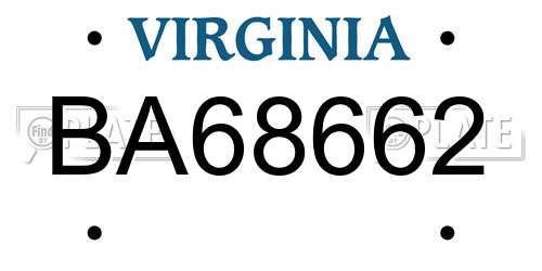 BA68662 Virginia License Plate