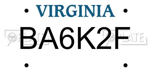 BA6K2F Virginia License Plate