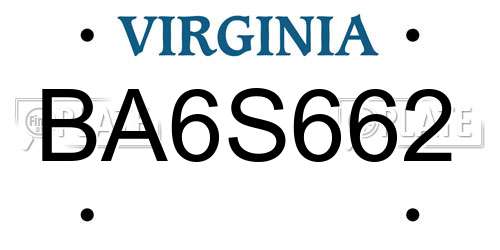 BA6S662 Virginia License Plate