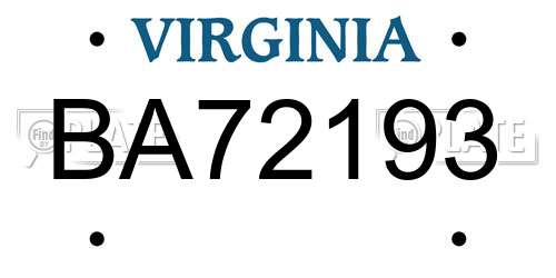 BA72193 Virginia License Plate