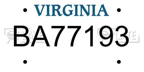 BA77193 Virginia License Plate