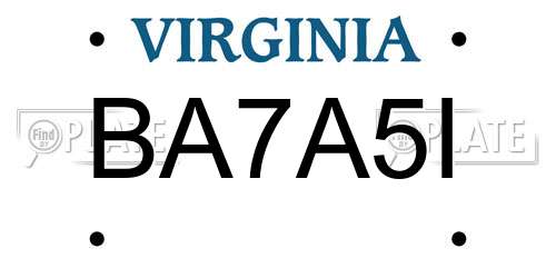BA7A5I Virginia License Plate