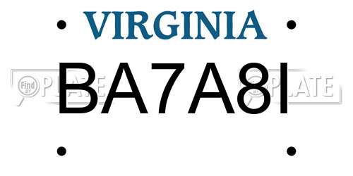 BA7A8I Virginia License Plate