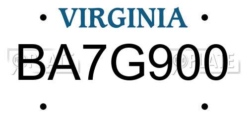 BA7G900 Virginia License Plate