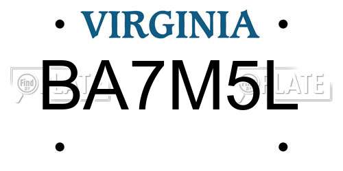 BA7M5L Virginia License Plate