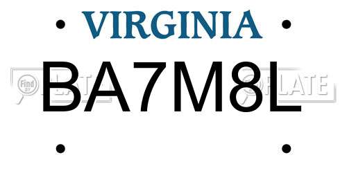 BA7M8L Virginia License Plate