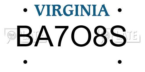BA7O8S Virginia License Plate