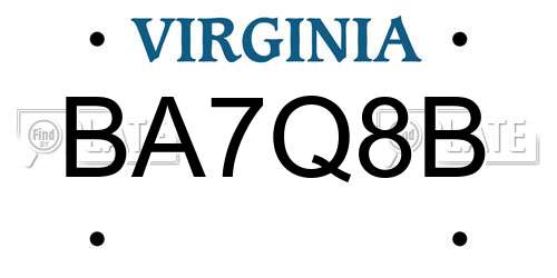 BA7Q8B Virginia License Plate