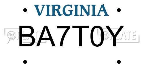 BA7T0Y Virginia License Plate