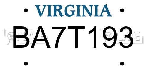 BA7T193 Virginia License Plate