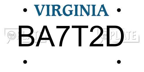 BA7T2D Virginia License Plate