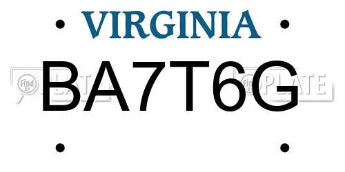 BA7T6G Virginia License Plate