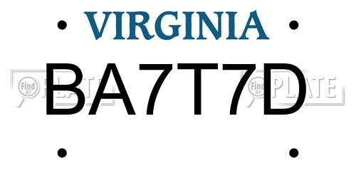 BA7T7D Virginia License Plate