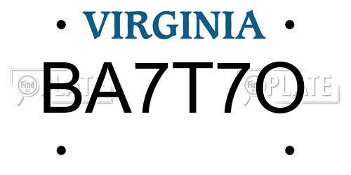 BA7T7O Virginia License Plate
