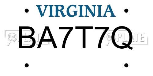 BA7T7Q Virginia License Plate