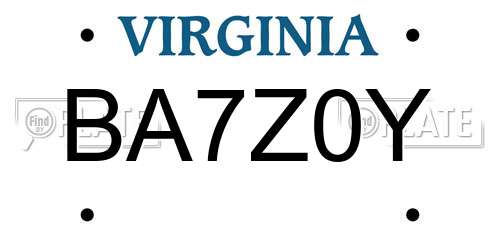 BA7Z0Y Virginia License Plate