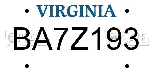 BA7Z193 Virginia License Plate