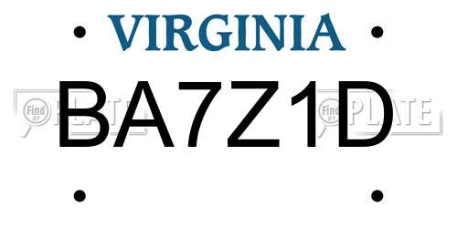 BA7Z1D Virginia License Plate
