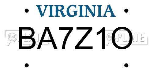 BA7Z1O Virginia License Plate