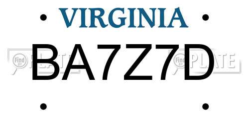 BA7Z7D Virginia License Plate