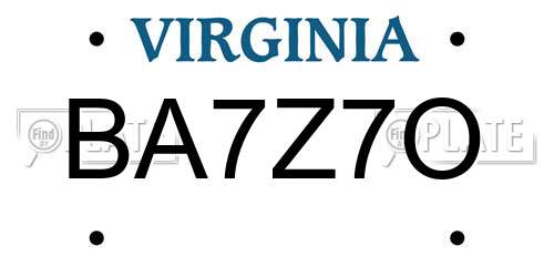 BA7Z7O Virginia License Plate