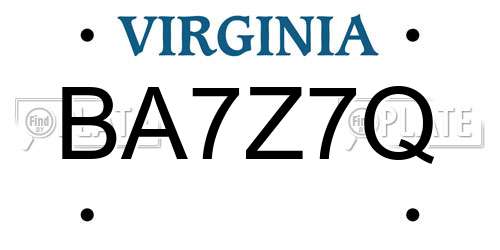 BA7Z7Q Virginia License Plate