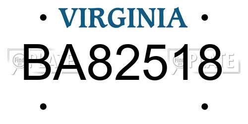 BA82518 Virginia License Plate