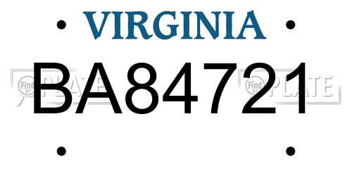 BA84721 Virginia License Plate