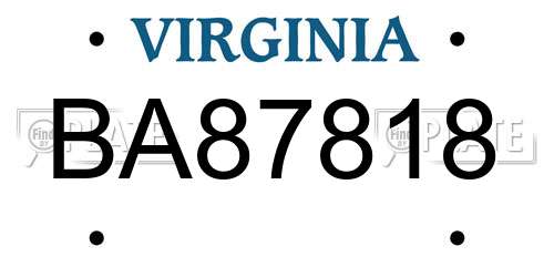 BA87818 Virginia License Plate