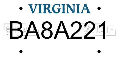 BA8A221 Virginia License Plate