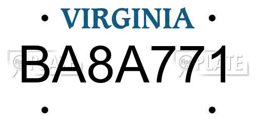 BA8A771 Virginia License Plate