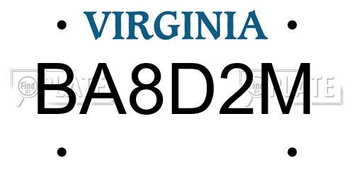 BA8D2M Virginia License Plate