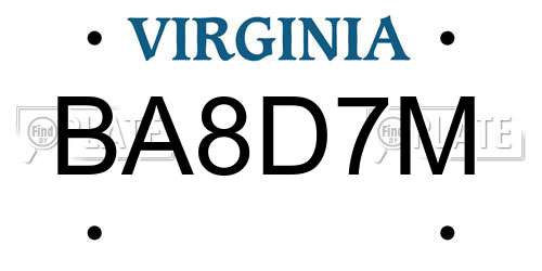 BA8D7M Virginia License Plate