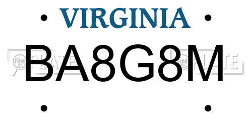 BA8G8M Virginia License Plate