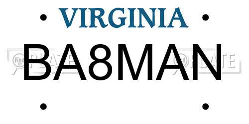 BA8MAN Virginia License Plate
