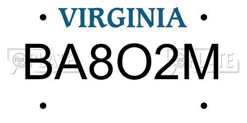 BA8O2M Virginia License Plate