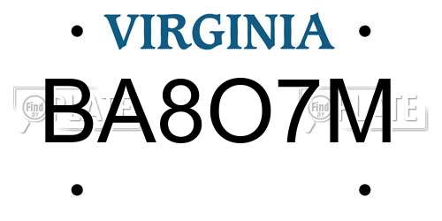 BA8O7M Virginia License Plate
