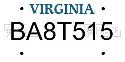 BA8T515 Virginia License Plate
