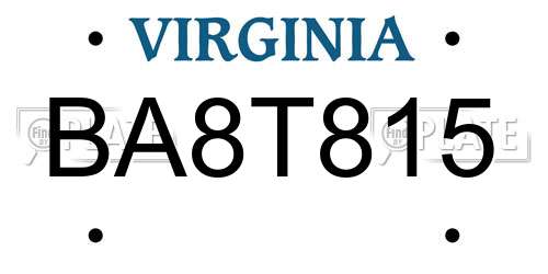 BA8T815 Virginia License Plate