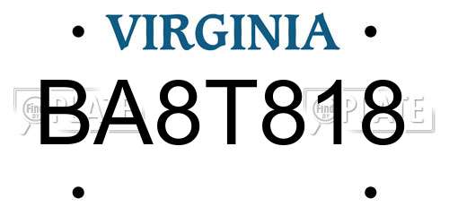 BA8T818 Virginia License Plate