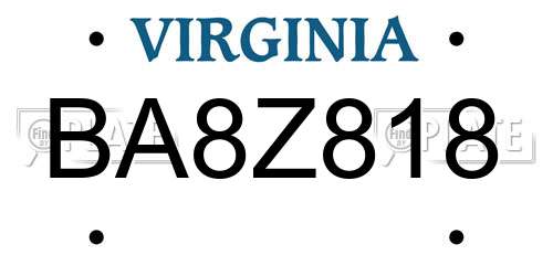 BA8Z818 Virginia License Plate