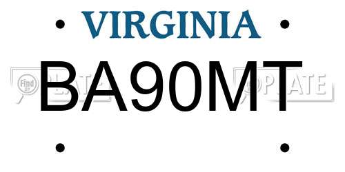 BA90MT Virginia License Plate