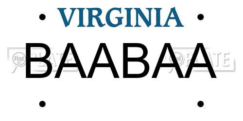 BAABAA Virginia License Plate