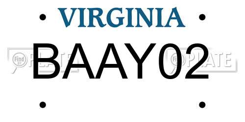 BAAY02 Virginia License Plate