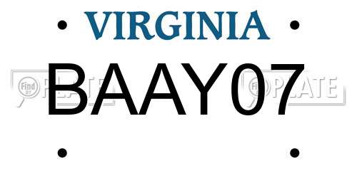 BAAY07 Virginia License Plate