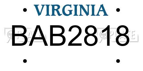 BAB2818 Virginia License Plate
