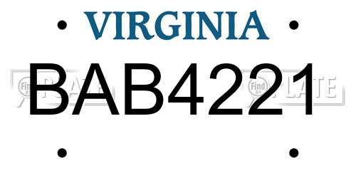 BAB4221 Virginia License Plate