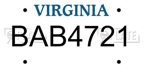BAB4721 Virginia License Plate
