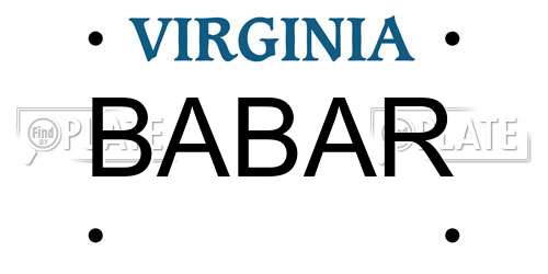BABAR Virginia License Plate