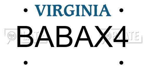 BABAX4 Virginia License Plate